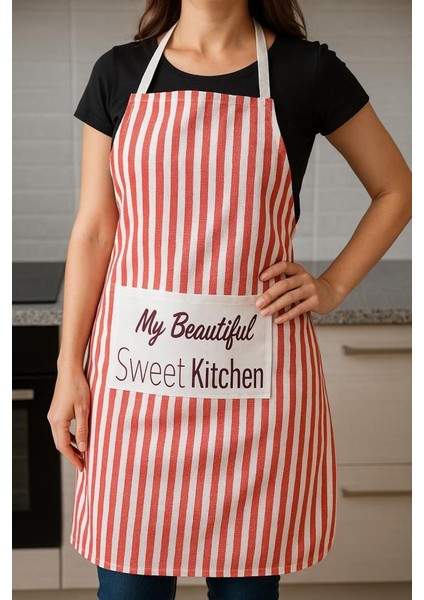 Çizgili Mutfak Önlüğü Cepli Baskılı Dayanıklı Kumaş Önlük fiyatları