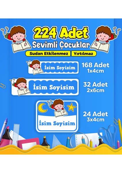 Sevimli Çocuklar Okul Kreş Kişiye Özel Isim Etiket Seti - Model 479