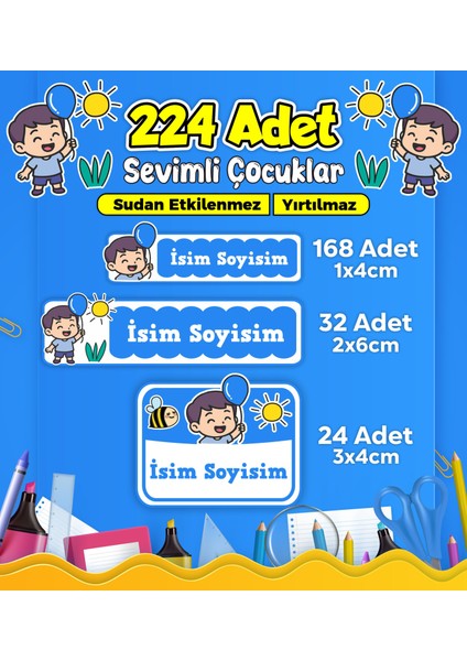 Sevimli Çocuklar Okul Kreş Kişiye Özel Isim Etiket Seti - Model 471