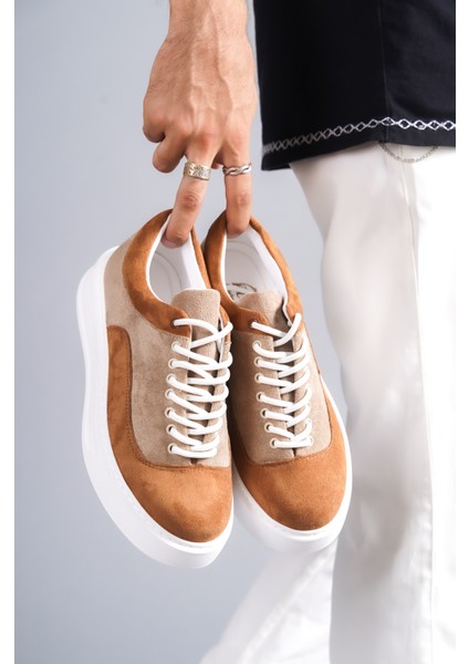 J005 Bağcıklı Ortopedik Taban Süet Günlük Erkek Spor Sneaker Ayakkabı Bt Vizon/taba modelleri