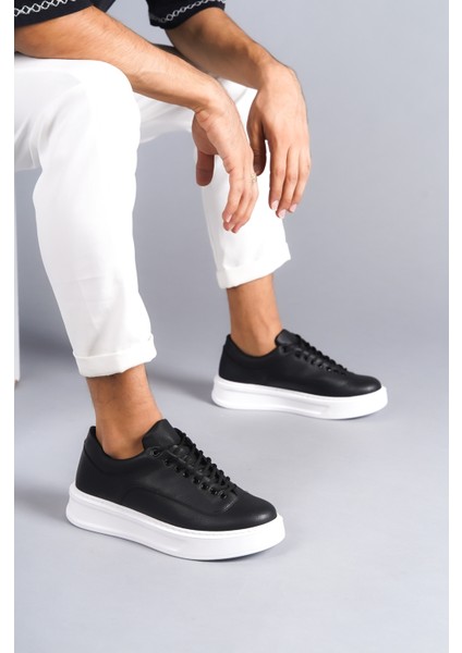J005 Bağcıklı Ortopedik Taban Günlük Erkek Spor Sneaker Ayakkabı Bt Siyah