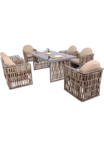 Talia | Rattan Bahçe Masa Takımı | 100X200 6 Kişilik Bahçe Mobilyası modelleri