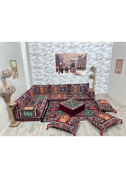 Şark Köşesi Milas Desenli Minderli Köşe Takımı Bordo fiyatları