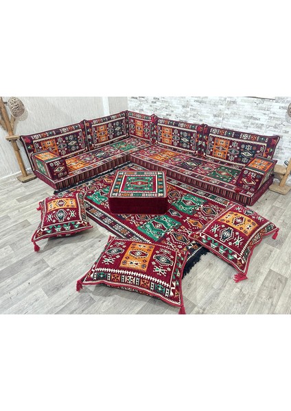 Şark Köşesi Milas Desenli Minderli Köşe Takımı Bordo fırsatları