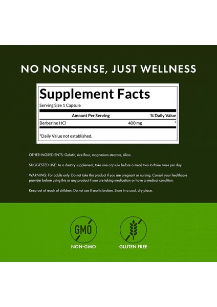 Berberine - Standardized 97% Berberine Hcl Blood Sugar - 400MG Each - 60 Caps