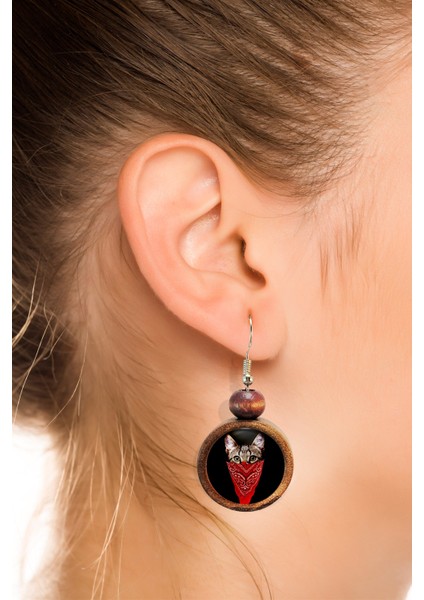 Maskeli Kedi Ahşap Küpe