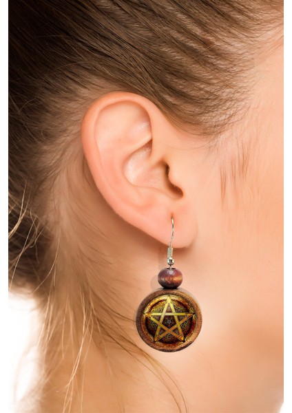 Pentagram Yıldızı Ahşap Küpe