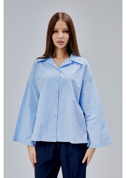 Bebe Mavisi Oversize Poplin Gömlek indirimleri