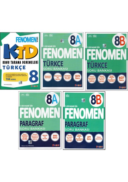 Fenoemen 8.sınıf Türkçe KTD+8A ve 8b TÜRKÇE+8A ve 8b Paragraf (5 Kitap)