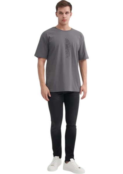 Bisiklet Yaka Relax Fit Pamuklu Desenli Tişört