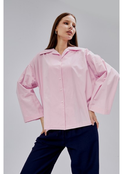 Pembe Oversize Poplin Gömlek
