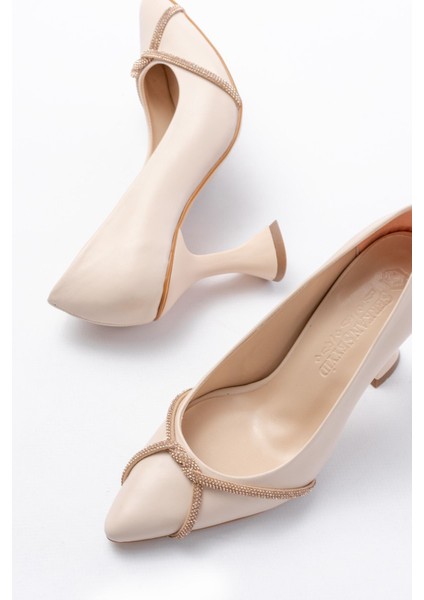 K-10 Bej Günlük Sarmal Taşlı Topuklu Kadın Ayakkabı modelleri