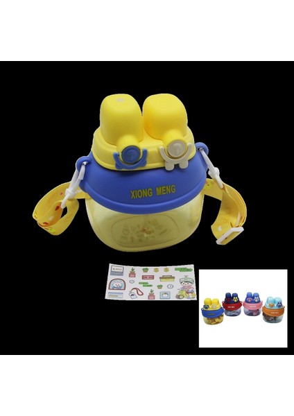 Yüz Modeli - 2 Kilitli Kapak Renkli Mika Kristal Suluk Matara Pipetli - Naylon Çantalı - Askılı 1280ML (5047)