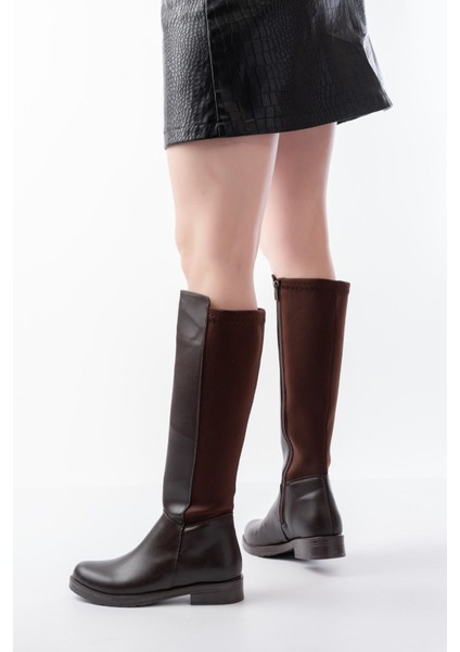165-305 Kahve Arka Streç Fermuarlı Günlük Kadın Çizme modelleri