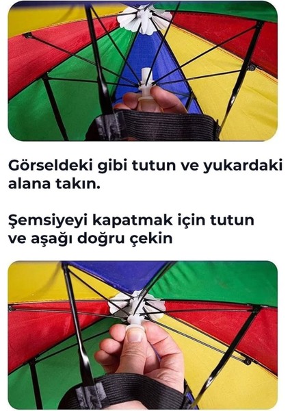 Kafaya Takılan Şapka Şemsiye Gölgelik Plaj Yazlık Kafa Şemsiyesi -Gökkuşağı indirimleri