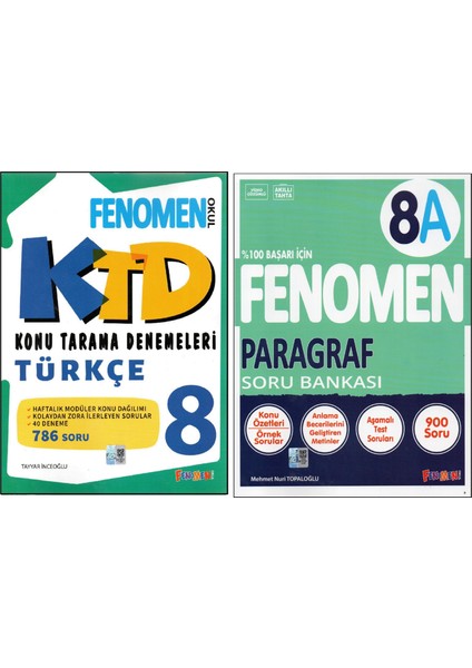 8.sınıf Türkçe Konu Tarama Denemeleri + Fenomen 8. Sınıf 8A Paragraf (2 Kitap)