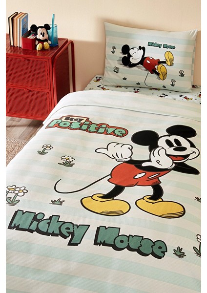 Tek Kişilik Ranforce Disney Lisanslı Lastikli Çarşaf Çocuk Pike Takımı Mickey Mouse Positive fiyatları