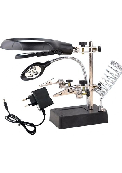 Büyüteç MG-16129C Masa Üstü Havya Sehpası Pilli+Adaptörlü (4.2V-500MA) (5047)