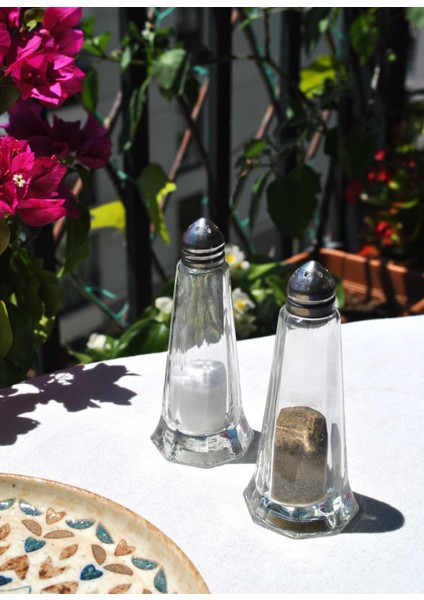 2'li Cam Tuzluk Biberlik Metal Kapaklı Baharatlık