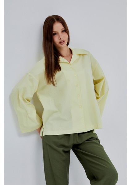 Sarı Oversize Poplin Gömlek