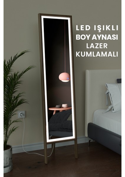 LED Işıklı Boy Aynası Lazer Kumlamalı 145X35 cm