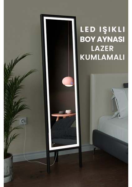 LED Işıklı Boy Aynası Lazer Kumlamalı 145X35 cm