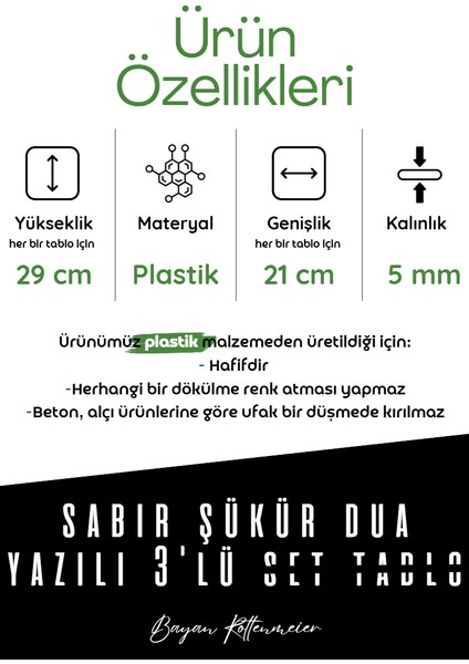 Sabır Şükür Dua Yazılı 3lü Set Tablo - Dekoratif Tablo - Set Tablo fiyatları