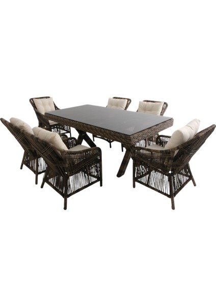 Bossa | Rattan Bahçe Masa Takımı | 100X200 6 Kişilik Bahçe Mobilyası