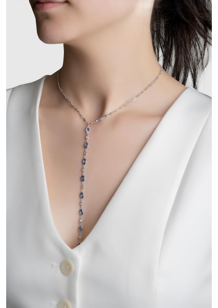 Renklerin Büyüsü 18 Ayar Beyaz Altın Kaplama 44 cm Gümüş Y Kolye