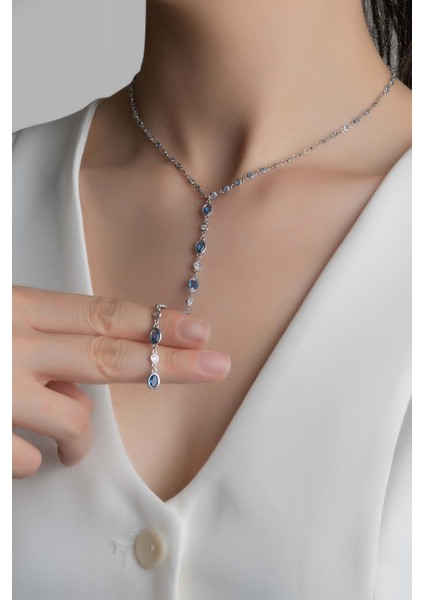 Renklerin Büyüsü 18 Ayar Beyaz Altın Kaplama 44 cm Gümüş Y Kolye modelleri