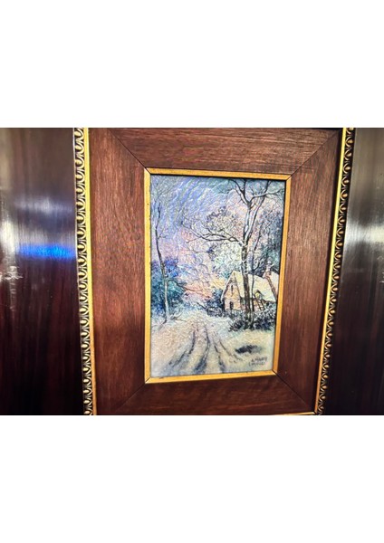 1900 Ortaları Limoges Emaye Tablo Ahşap Çerçevesinde 36,5 cm x 32 cm Çerçeve Ölçülerinde fırsatları