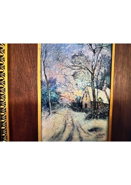 1900 Ortaları Limoges Emaye Tablo Ahşap Çerçevesinde 36,5 cm x 32 cm Çerçeve Ölçülerinde indirimleri