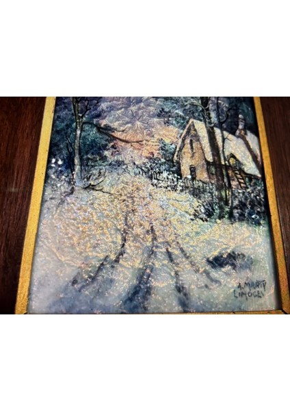 1900 Ortaları Limoges Emaye Tablo Ahşap Çerçevesinde 36,5 cm x 32 cm Çerçeve Ölçülerinde