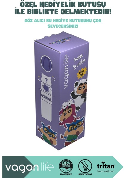 650ML Crayon Shinchan Figürlü Kapak Pipetli/pipetsiz Kullanım El Askılı Tritan Su Matarası indirimleri