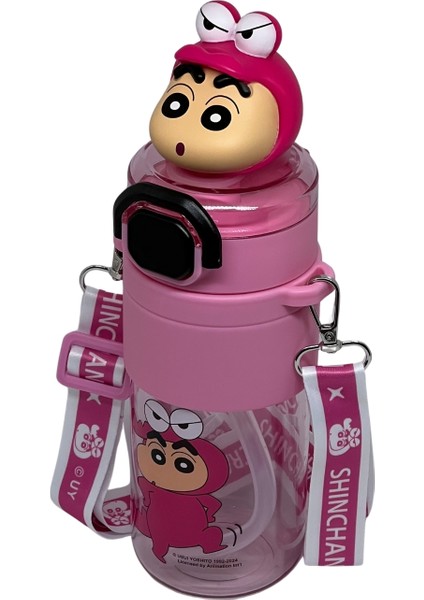 650ML Crayon Shinchan Figürlü Kapak Pipetli/pipetsiz Kullanım El Askılı Tritan Su Matarası