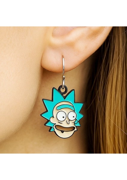 Rick And Morty Kafası Şekilli Mineli Kadın Küpe Çift Adet El Yapımı Küpe