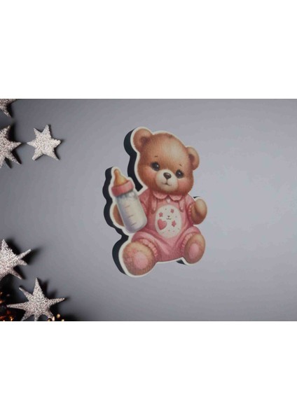 Sevimli Kız Ayıcık Ahşap Figür Magnet 5 cm 20 Adet