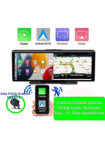 H18C Ekranlı Carplay Apple Android Uyumlu 10.26 Inç 4K Görüntü Arka/ön Görüş Kameralı Android Oto