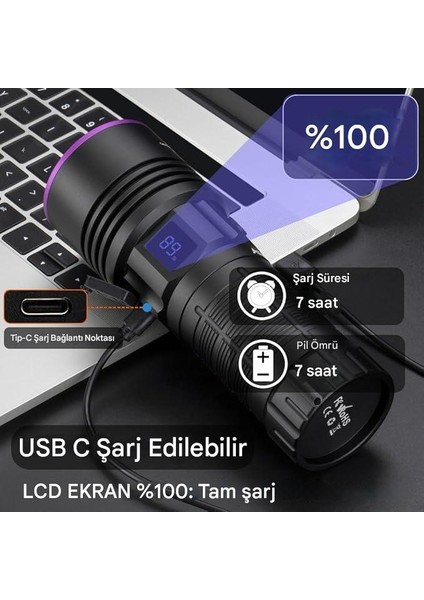 90W 365NM Profesyonel Ultra Güçlü Mor Uv Işık Para Kontrol Feneri Uv Lamba 9000MAH Pil