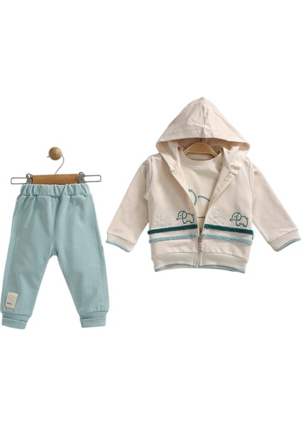 Erkek Bebek Fil Baskılı Kapüşonlu Hırkalı 3'lü Takım fiyatları