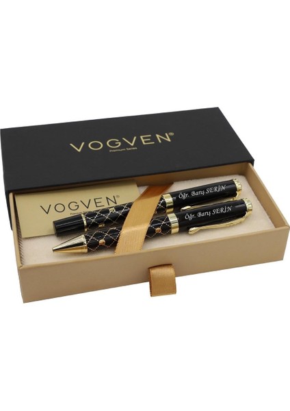 Vogven Marka Kişiye Özel Baklava Desenli 2'li Roller ve Tükenmez Kalem Set