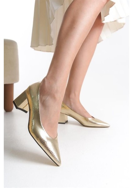 Kadın Mryln Altın Yılan Metalik Stiletto Ayakkabı fırsatları