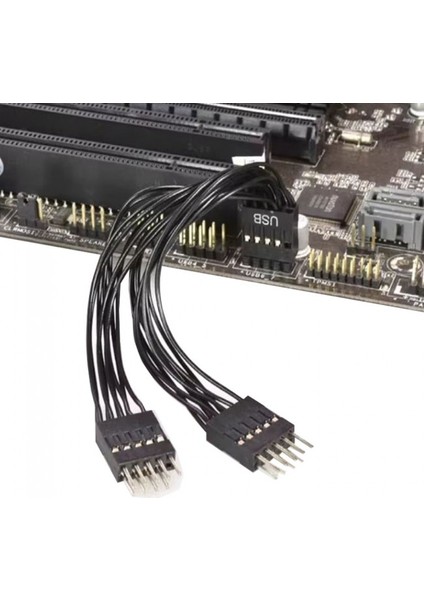 Anakart Için USB 2.0 Uzatma Kablosu 9 Pinli 1 Dişi 2 Erkek Y Kablo