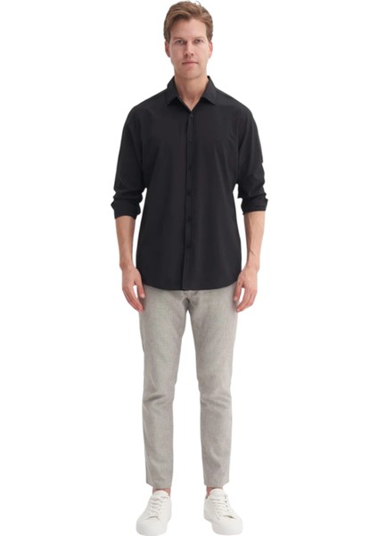 Regular Fit Dokuma Viscon Uzun Kol Gömlek