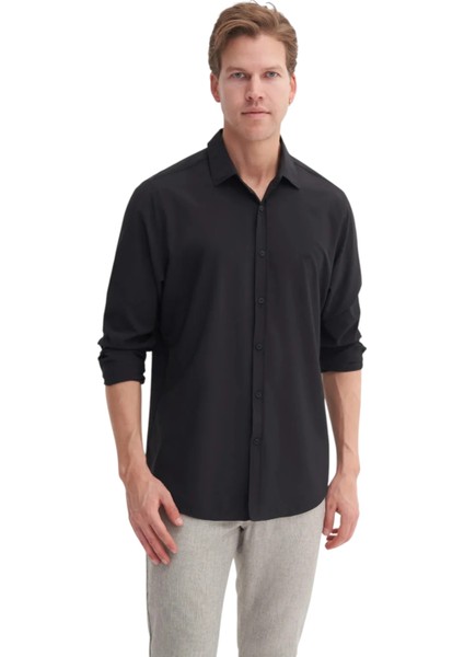 Regular Fit Dokuma Viscon Uzun Kol Gömlek modelleri