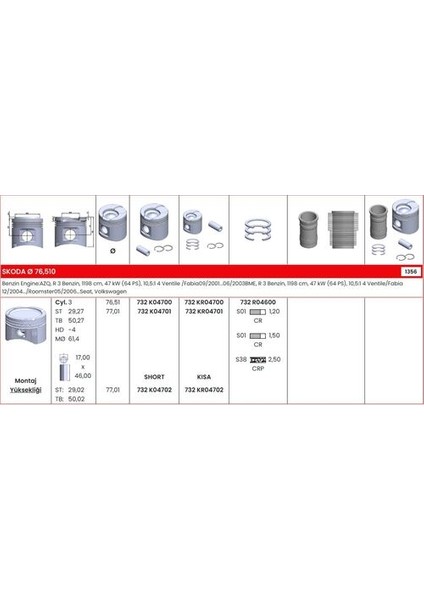 732KR04701 Pıston Segman Azq. Bme
