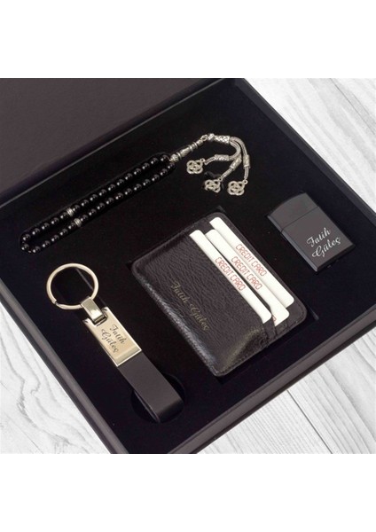 Kişiye Özel Exclusive Kartlıklı Cüzdan Çakmak Anahtarlık ve Tespih Hediyelik Set fiyatları