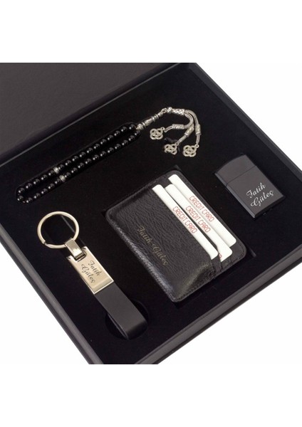 Kişiye Özel Exclusive Kartlıklı Cüzdan Çakmak Anahtarlık ve Tespih Hediyelik Set