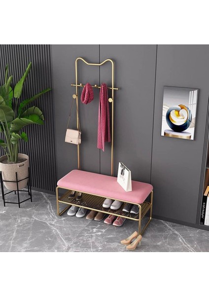 Ayakkabılık gold metal pembe kumaş döşeme