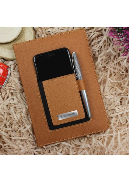 Kişiye Özel Baskılı Kanguru Çizgili Termo Deri Defter ve Kalem Seti